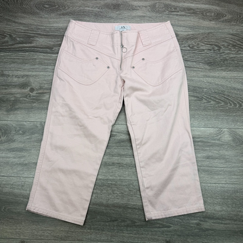 Armani Exchange Jeans Women 10 Pink Keyhole Key Zip Fly Cropped Capri Y2K A|X